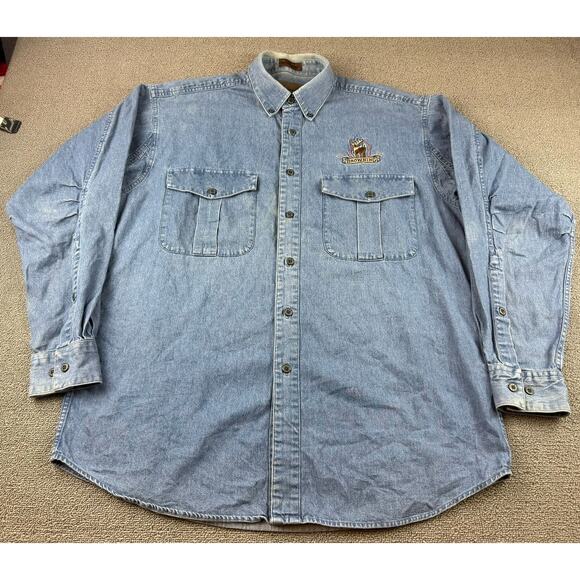 Browning Men’s Denim Button Down Shirt Large Embroidered Buck Logo Macau 90's - Picture 1 of 11